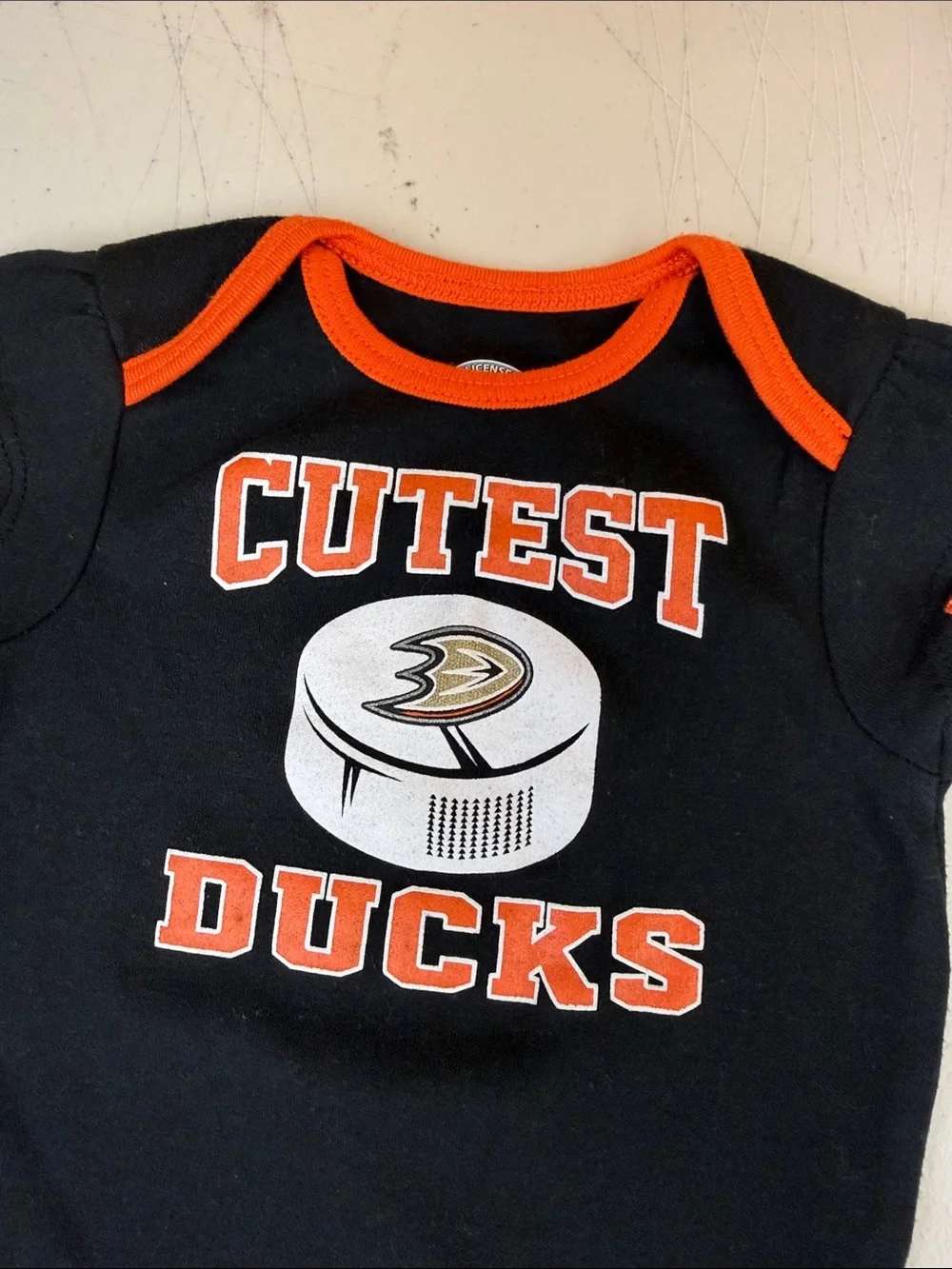 NHL Anaheim Ducks Cutest Ducks Black & Orange Baby One-Piece Bodysuit 3-6 months